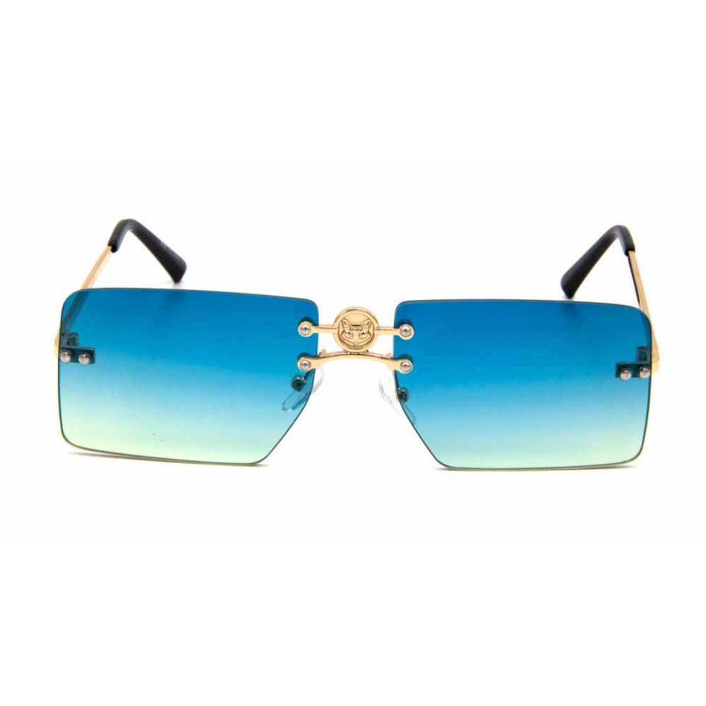 Rimless Sunglasses Blue Lens Gold Frame Cat Accent Trendy Fashion Light Lentesβ